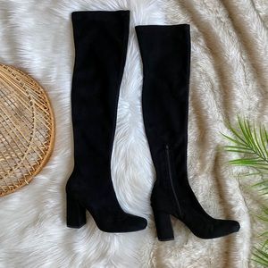 ZARA Black Over The Knee Chunky Heel Boots 6